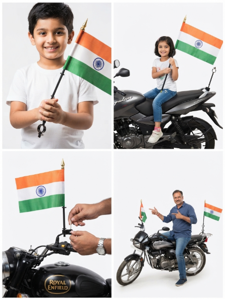 Indian Tricolour Flag for Bike & Scooty | Easy Mount Patriotic Flag with Clamp Holder 2pis